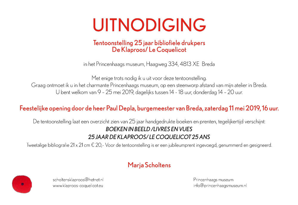 Uitnodiging van Boeken in Beeld - 25 jaar De Klaproos