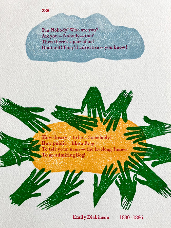 handgedrukte kaart met gedicht nr 288 van Emily Dickenson